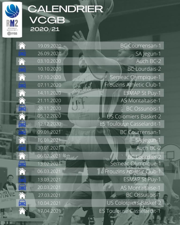Voici le calendrier des matchs de basket du Vcgb Les Verts