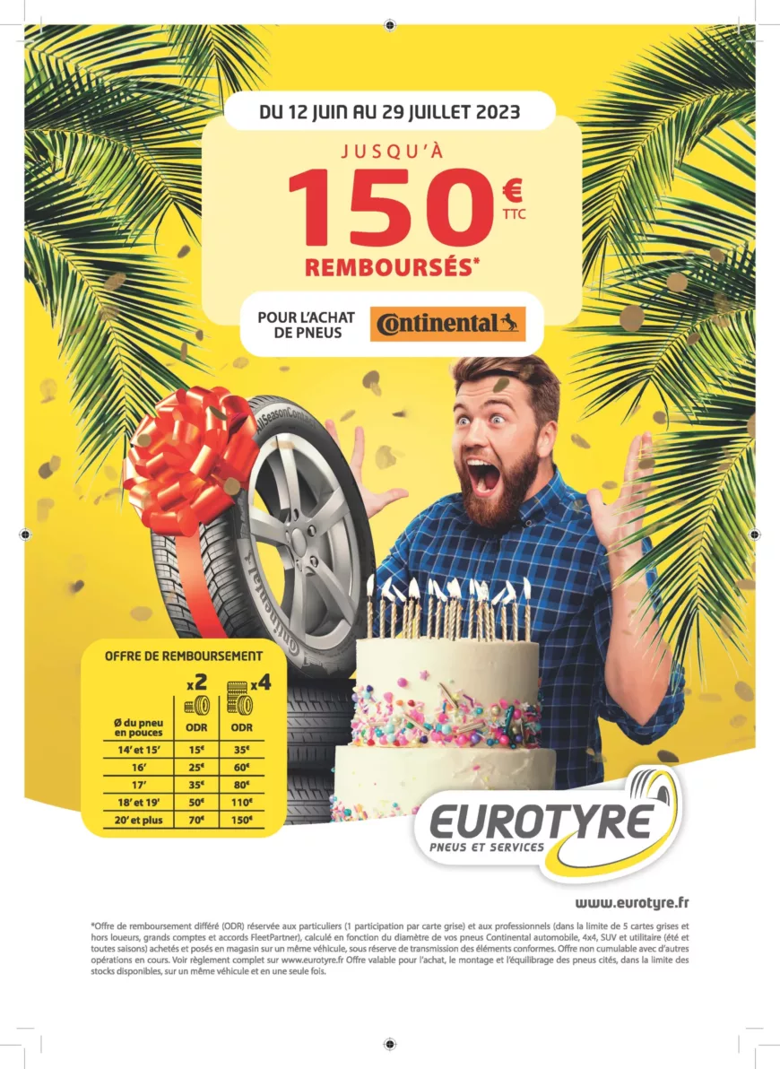 Jusqu’au 29 Juillet : Jusqu’a 150 € remboursés pour des pneus Continental achetés